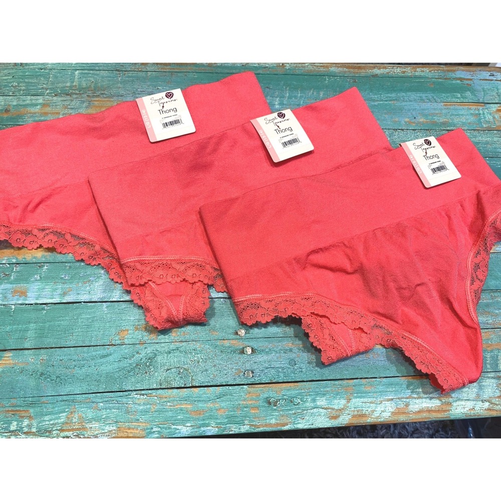 Secret Treasures Red Wideband Lace Trim Thong Underwear Set of 3 NWT L 12-14